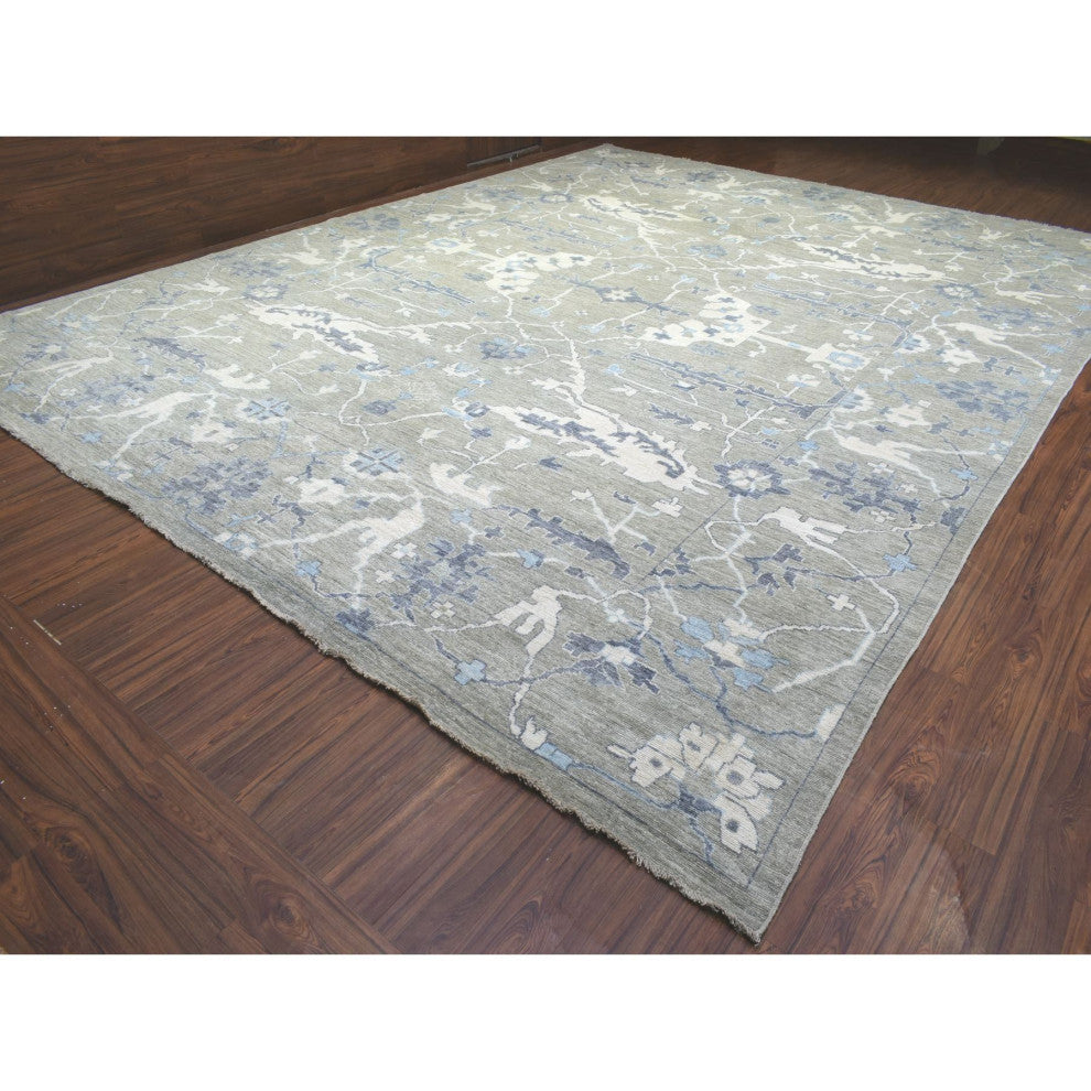 Gray Soft Wool Hand Knotted, Afghan Angora Oushak Oversize Rug, 14'0"x17'10"
