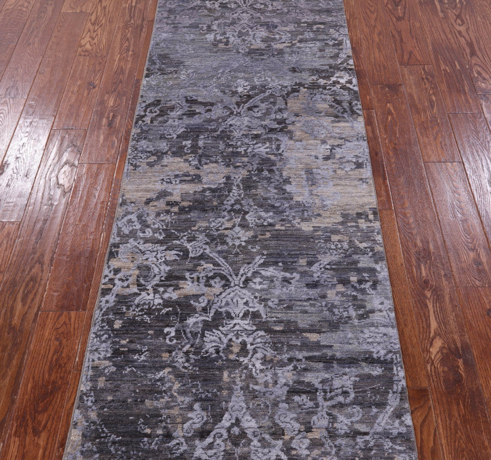 2' 8" X 11' 10" Runner Modern Handmade Wool and Silk Rug Q10335