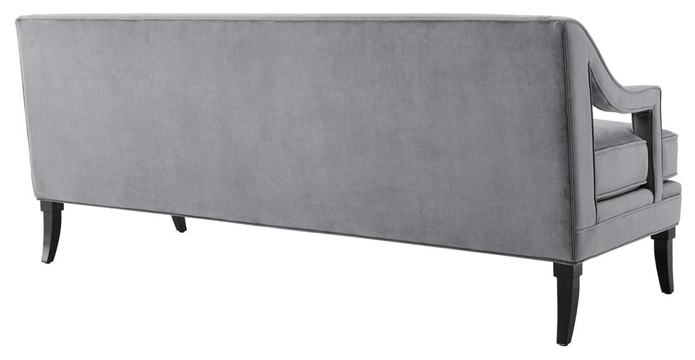 Concur Button Tufted Upholstered Velvet Sofa, Gray