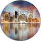 New York Skyline At Sunrise With Reflection., Disc Metal Wall Art, 23"