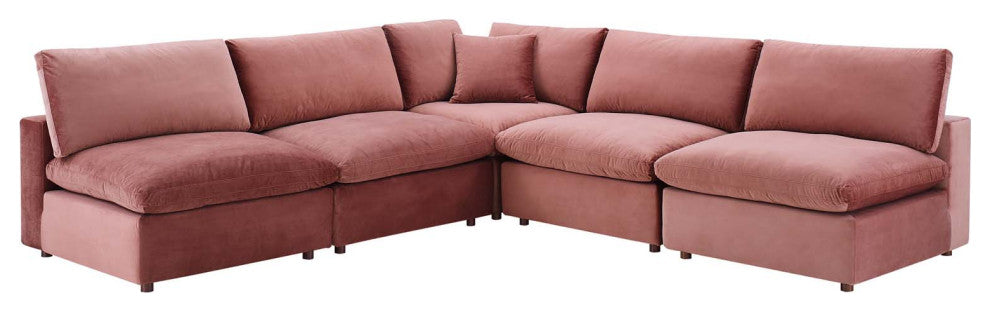 Sectional Sofa Set, Velvet, Pink, Modern, Living Lounge Hotel Lobby Hospitality