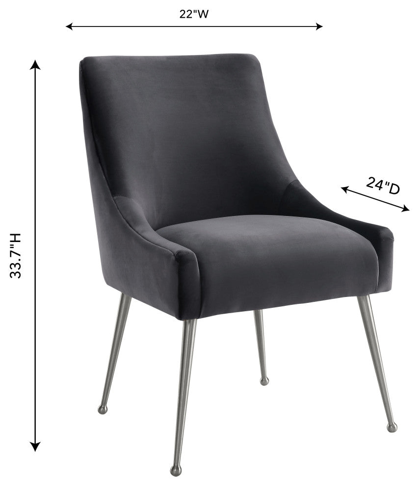 Beatrix Grey Velvet Side Chair with Silver Leg - Grey