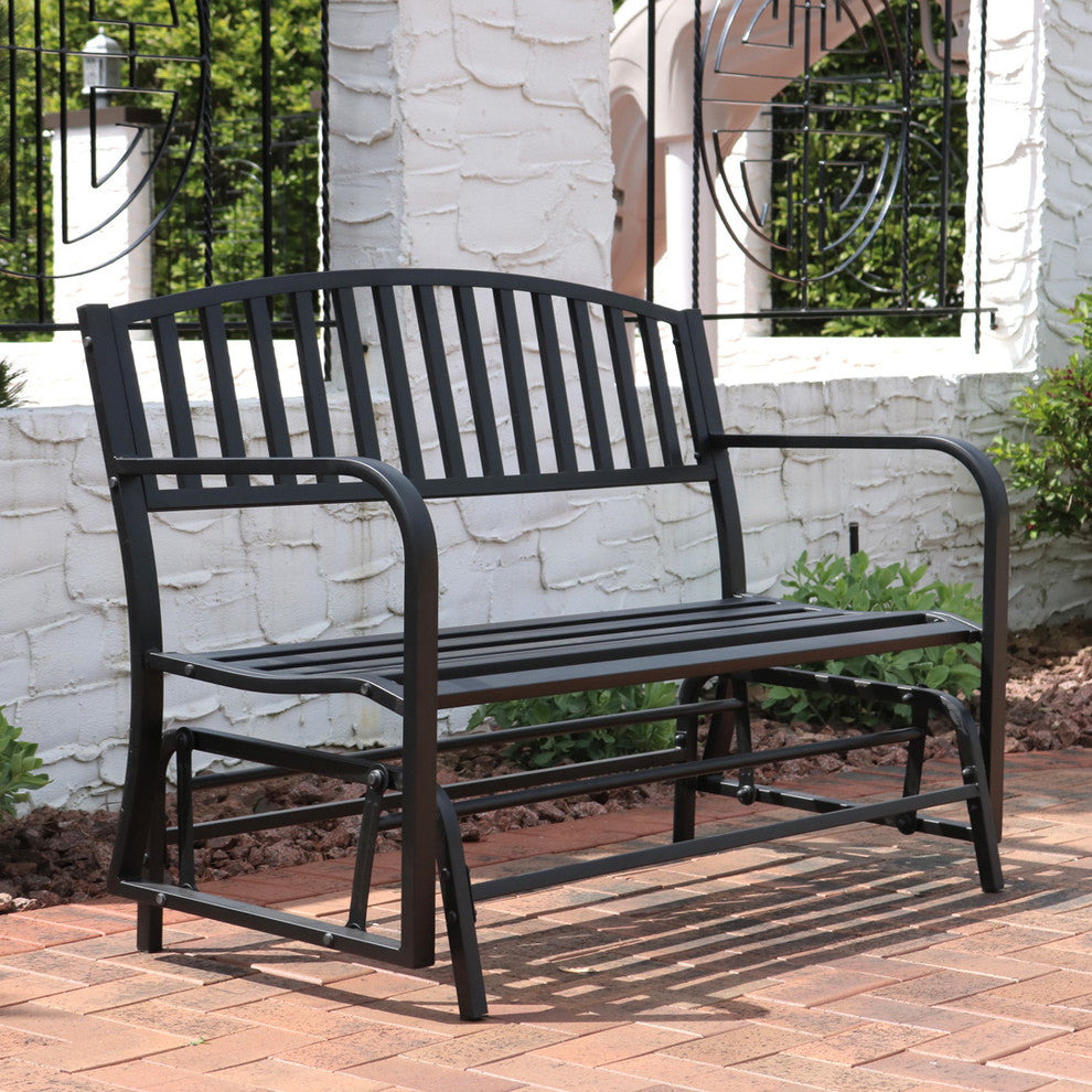 Sunnydaze Black Steel Metal Outdoor Patio Garden Glider Bench - 50-Inch
