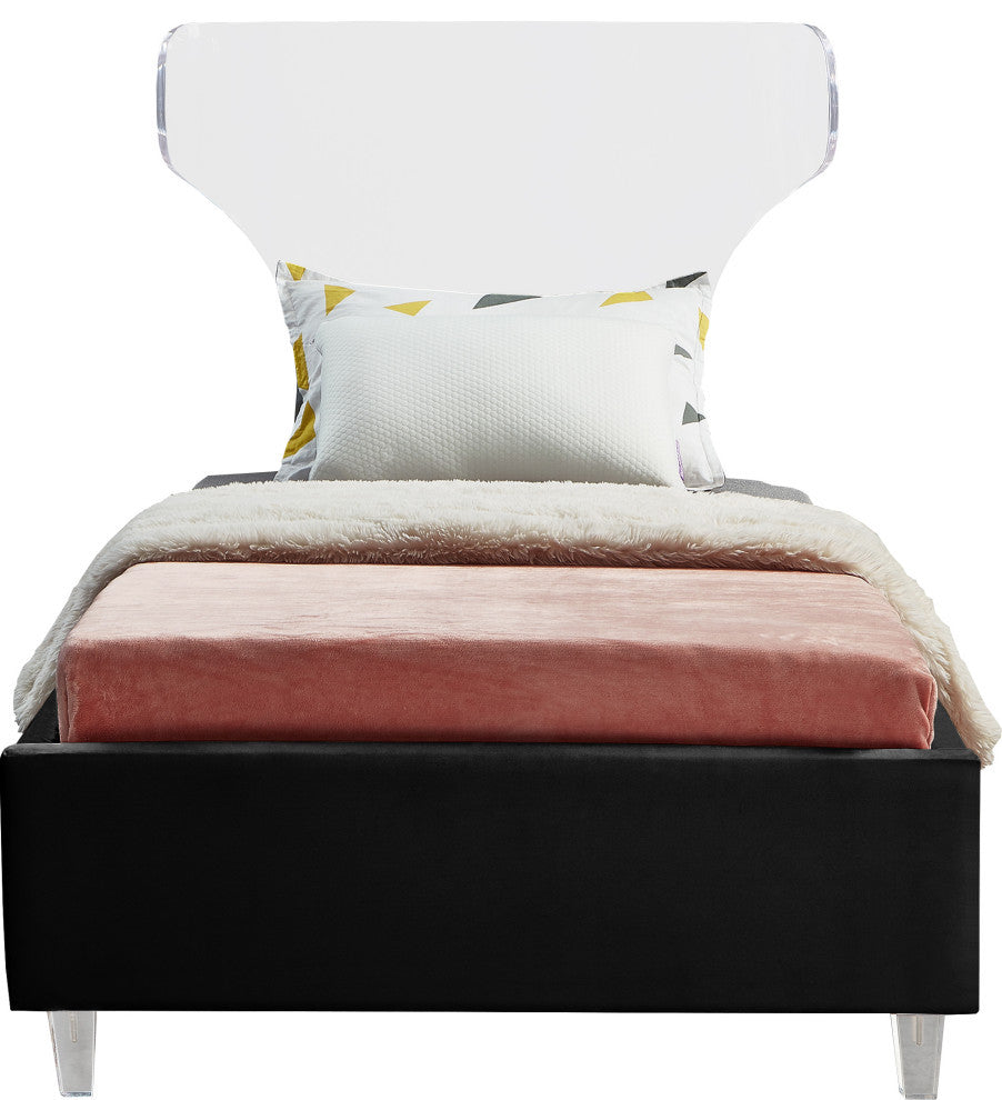 Ghost Velvet Upholstered Bed, Black, Twin