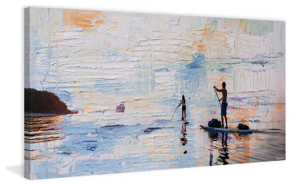 "Dusk Paddling" Painting Print on Wrapped Canvas, 24"x12"
