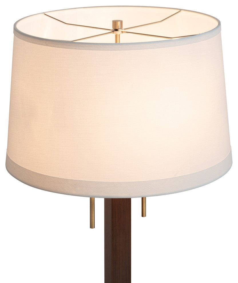 Swiss Cross Table Lamp - Dark Walnut Wood Finish, Weathered Brass, White Shade