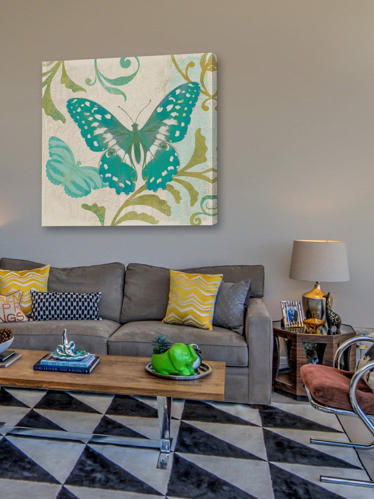 "Teal Butterfly" Painting Print on Wrapped Canvas
