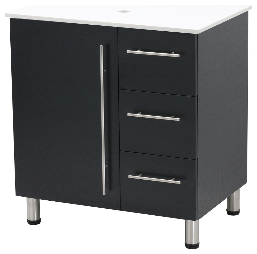 Windbay 30" Free Standing Vanity, Black, White Stone Countertop