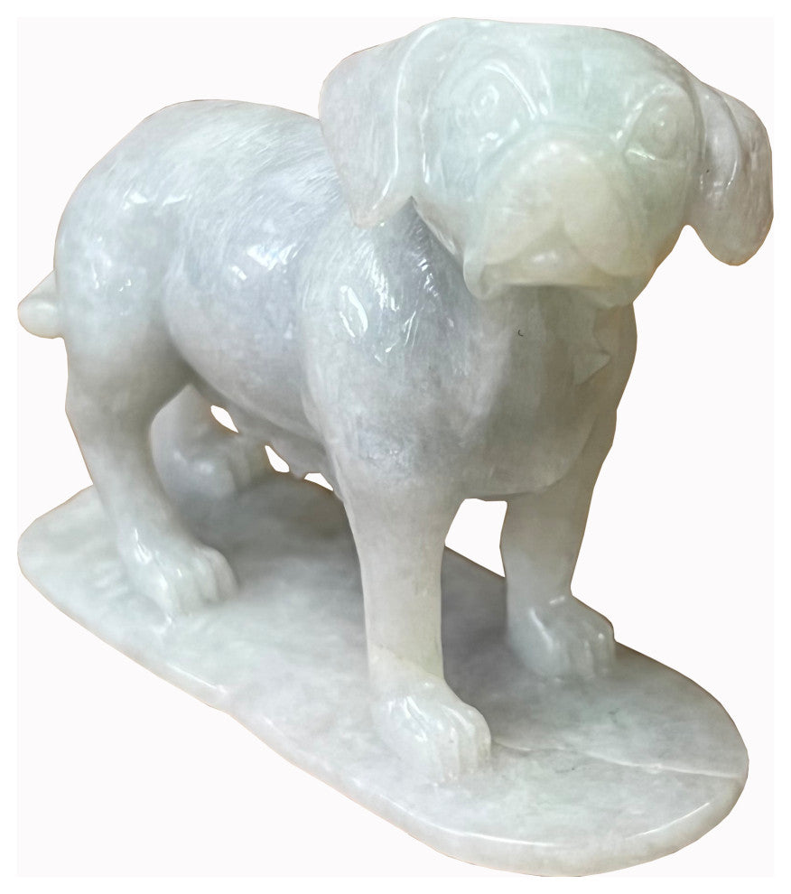 Chinese White Jade Color Stone Puppy Dog Display Figure Hws2389