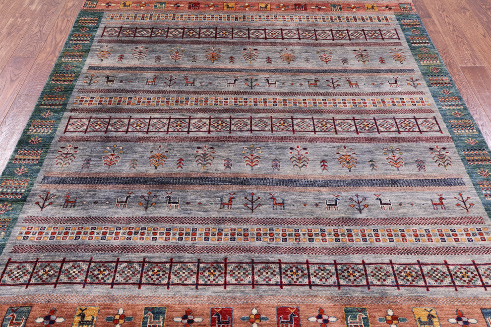 Persian Gabbeh Tribal Handmade Wool Rug 6' 6" X 9' 11" Q9663