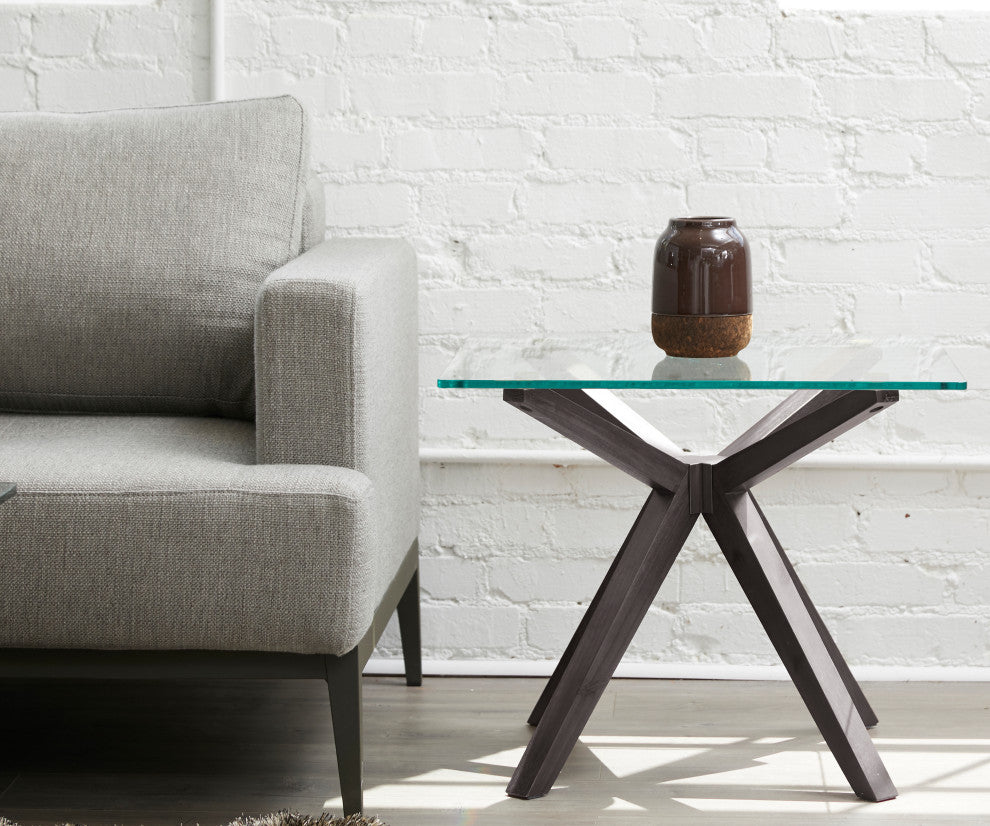 Mid-Century Modern Glass End Table, Gray
