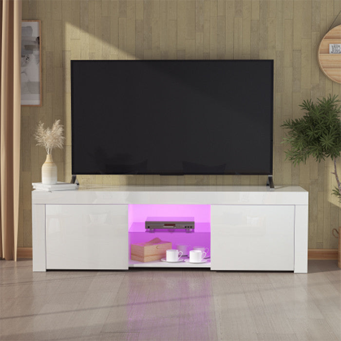 White morden TV Stand with LED Lights high glossy front TV Cabinet