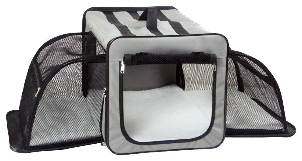 Dual-Expandable Wire Folding Lightweight Collapsible Pet Crate, Gray, X-Small