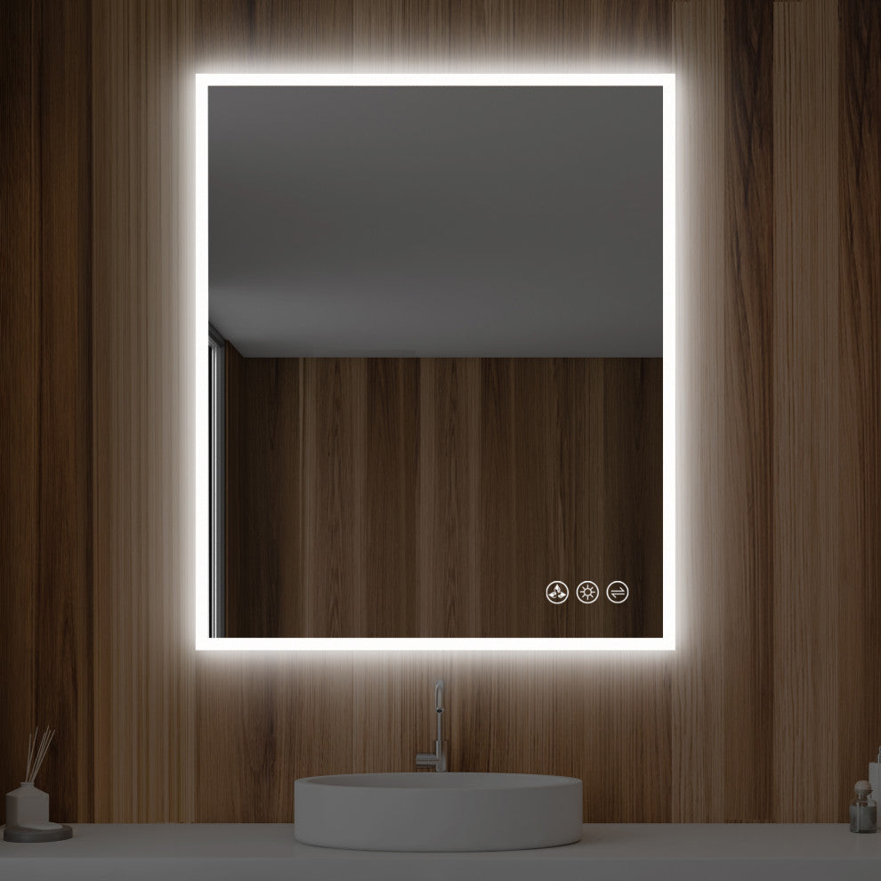 Fogless, Dimmable, Color Temperature Adjustable LED Mirror, 30x36