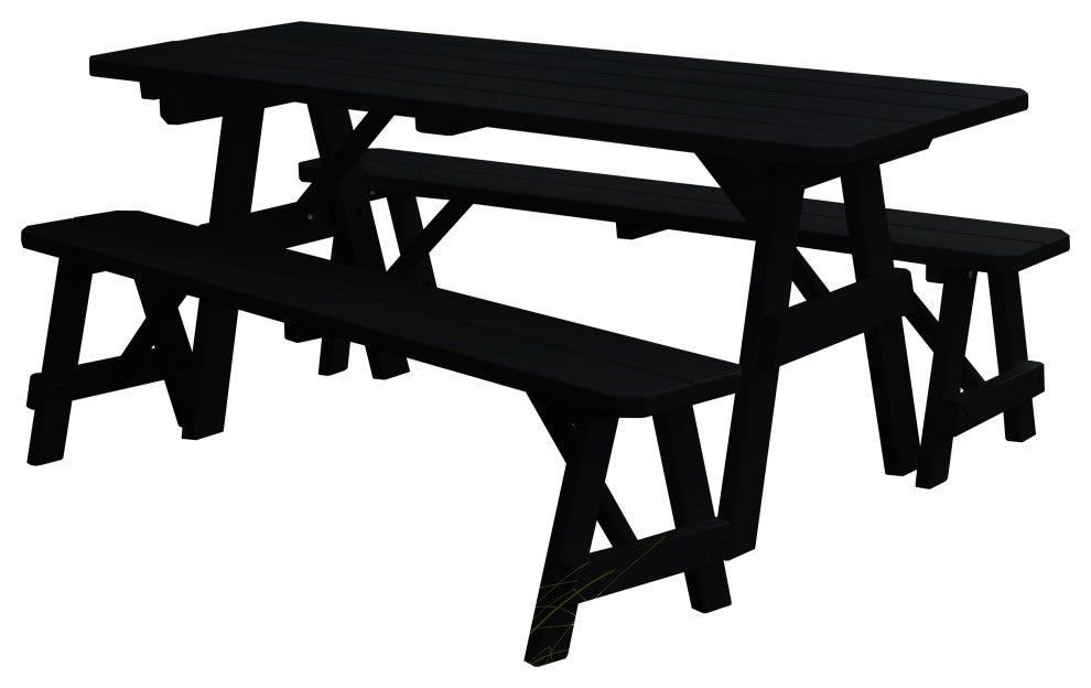 Pine Traditional Table With 2 Benches, Black, 5 Foot, 2 Benches