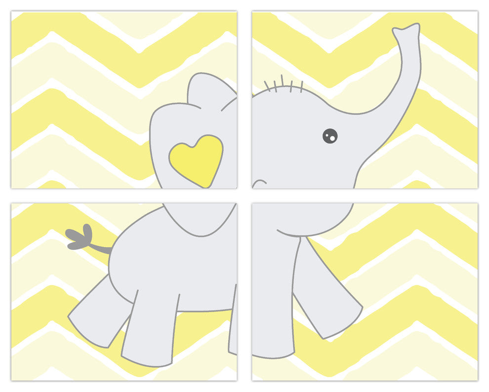Baby Elephant Chevron Background Paper Print, 4 Piece Set, 11"x14"