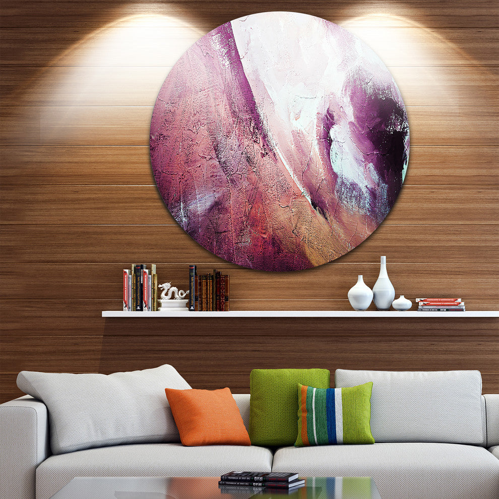 White And Purple Texture, Abstract Round Metal Wall Art, 11"