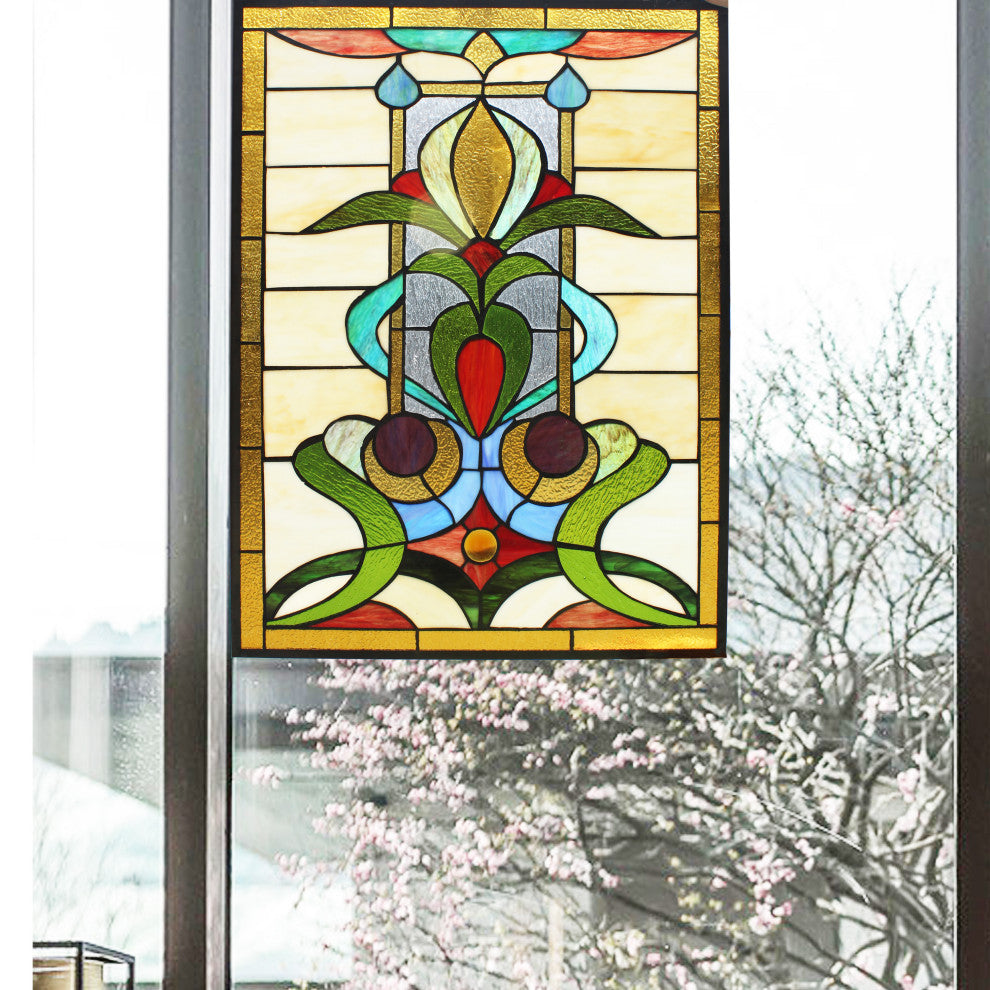 Chloe Lighting Anthuriun Tiffany-Style Floral Window Panel 24" Height