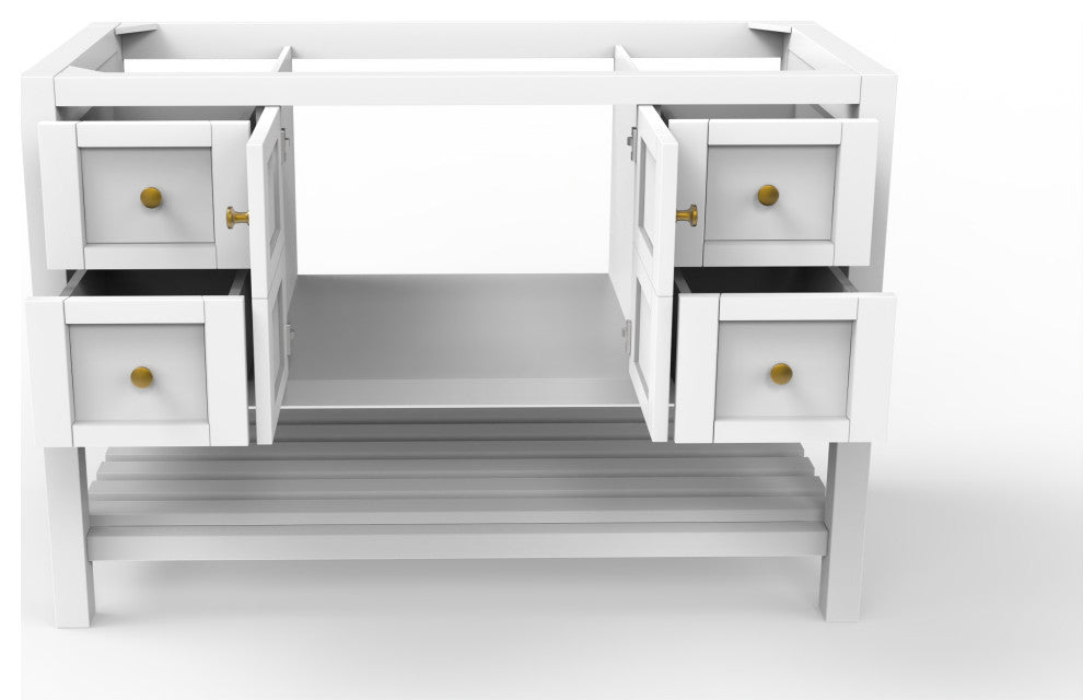 CastelloUSA Alicia Freestanding Vanity, Base Only, White, 48", Gold Handles