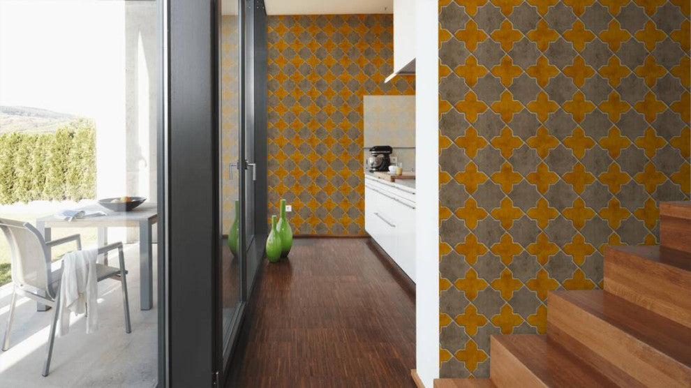 Mosaic Textured Wallpaper Featuring Star Shaped Tile, 374212