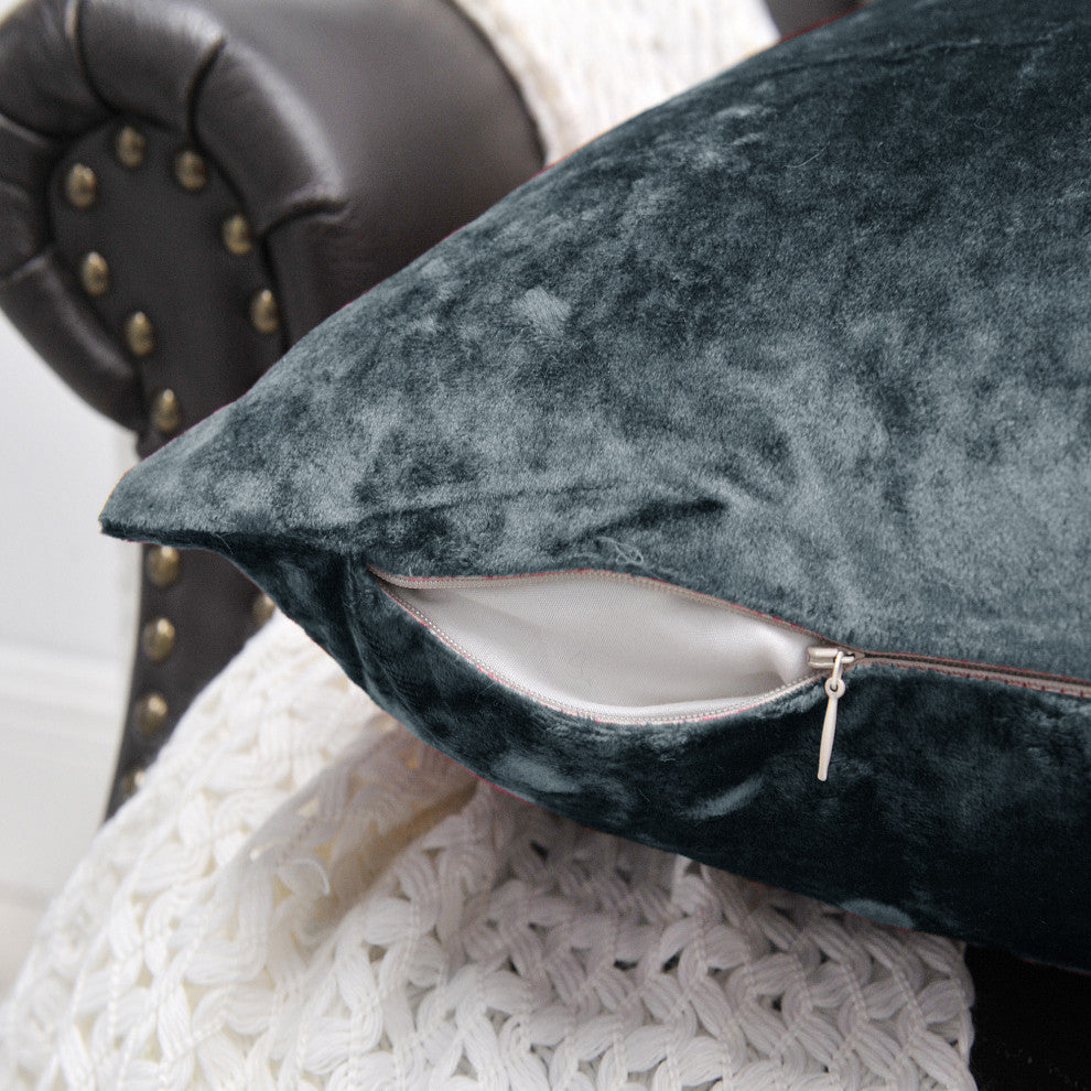 Crushed Velvet Pillow Cover 4 Piece Set, Gun Metal, 20" X 20"
