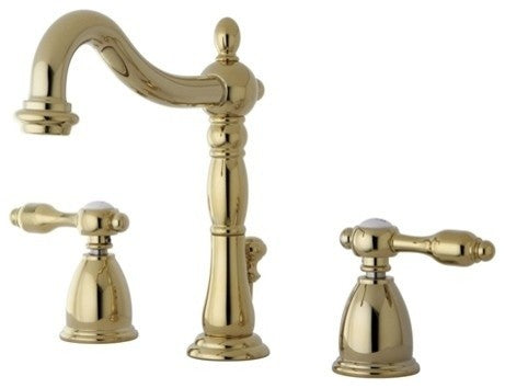 Kingston Brass Widespread Bathroom Faucet With Retail Pop-Up, Polished Brass