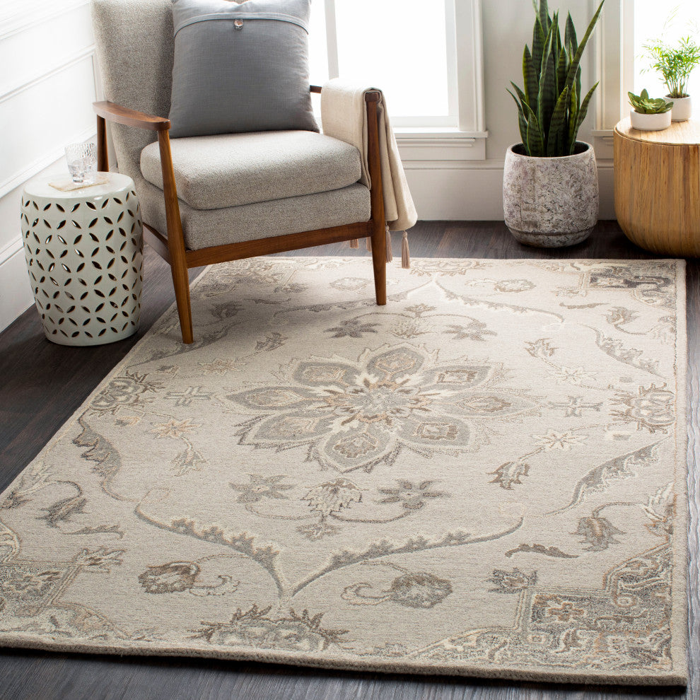 Caesar Traditional Taupe Area Rug, 6'x9' Oval