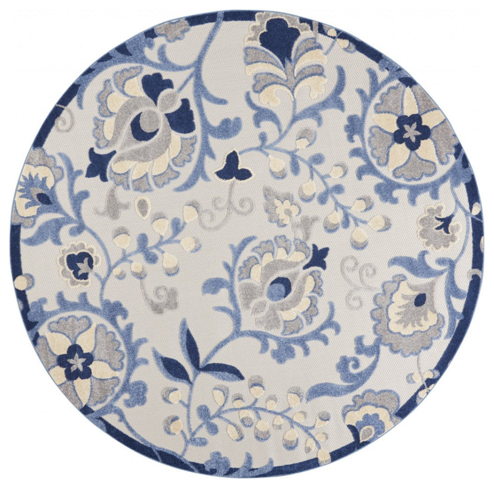 8 Round Blue and Gray Indoor Outdoor Area Rug