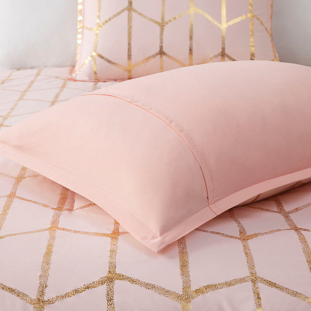 Intelligent Design Raina Metallic Printed Comforter Set, Blush/Gold