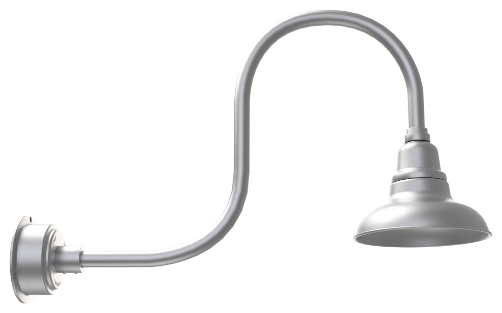 Gooseneck Barn Light With Antique Arm, Galvanized Silver, 8"