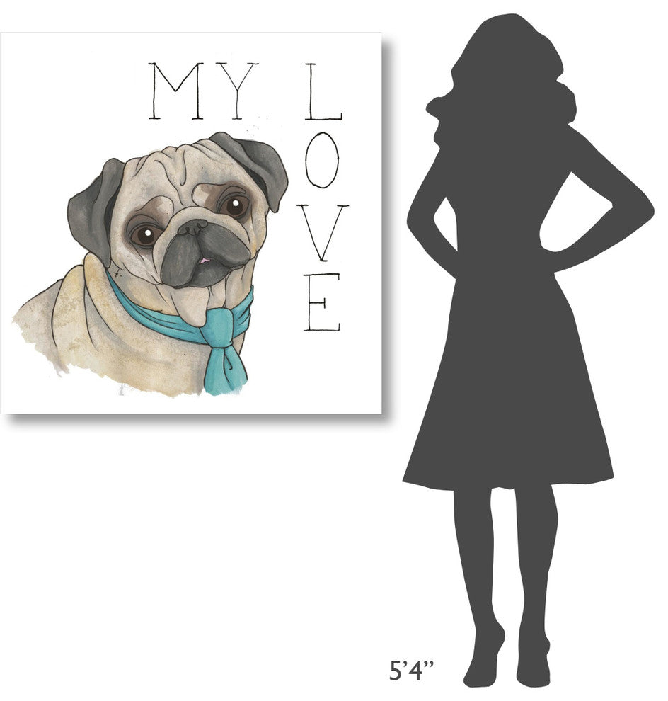 "Puppy Love Pug Color" Digital Paper Print by Elyse DeNeige, 38"x38"
