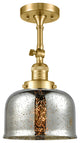 Large Bell 1 Light Semi-Flush Mount, Satin Gold, Silver Plated Mercury