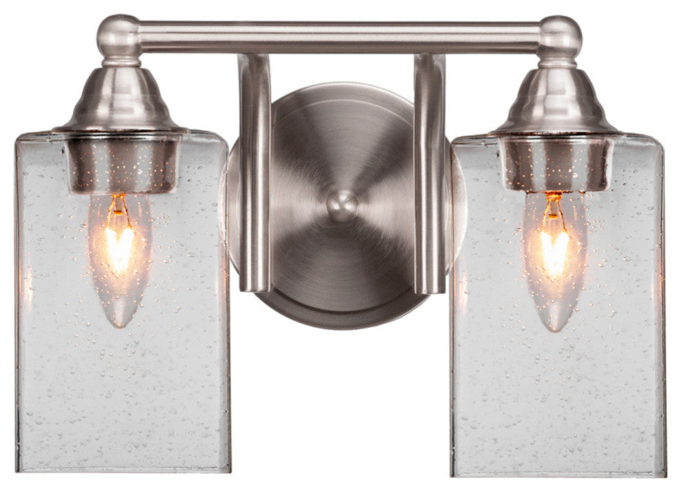 Paramount 2-Light Bath Bar, Brushed Nickel, 4" Clear Bubble