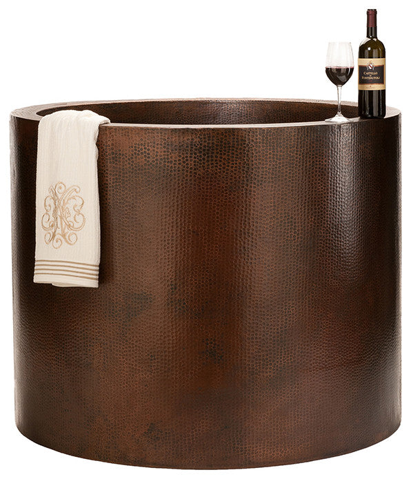 45" Hammered Copper Japanese Style Soaker Bathtub & Drain Package