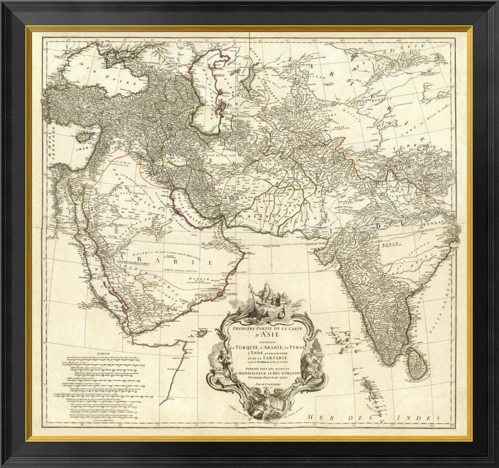 "Asia I, 1751" Framed Canvas Giclee by Jean Baptiste Bourguignon Anville, 34x32"