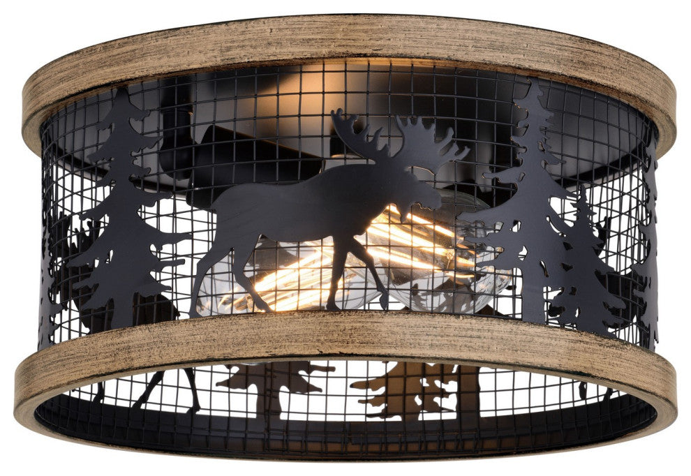 Kodiak Two Light Flush Mount in Black and Burnished Teak