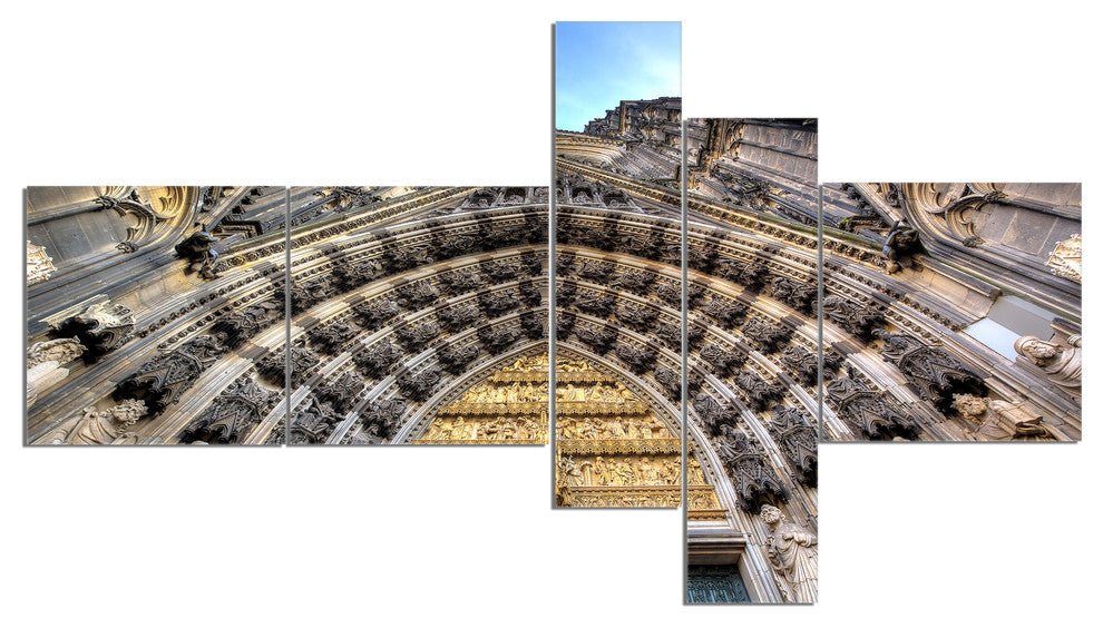 Facade of the Dom Church in City, Cityscape Art Canvas Print, 60"x32", 5 panels