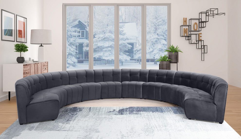 Limitless Velvet Upholstered 10-Piece Modular Sectional, Gray
