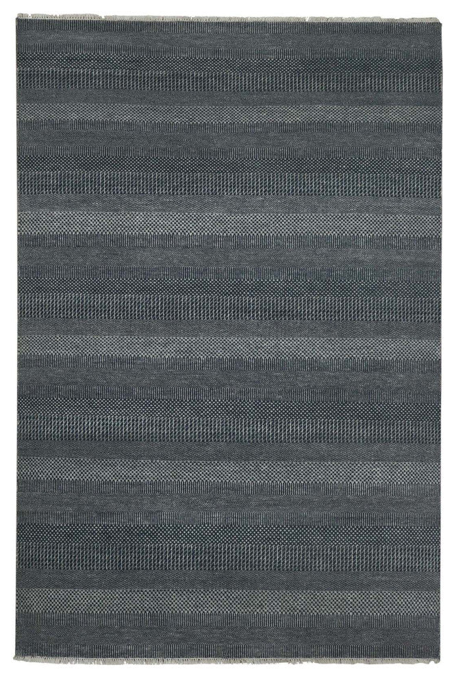 Yankees Blue, Wool and Silk Hand Knotted Grass Design Oriental Rug, 6'0"x9'0"