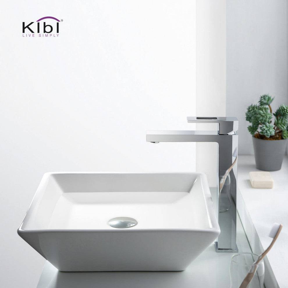 Cubic Single Handle Vessel Sink Faucet KBF1003, Chrome, W/ Drain