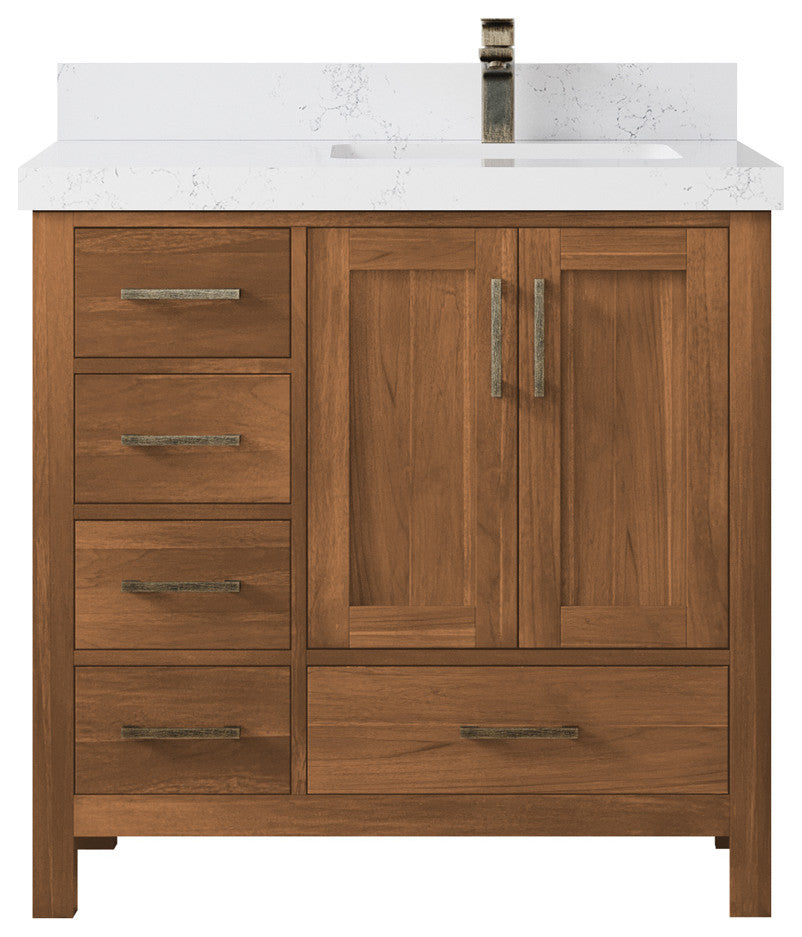 Malibu Teak 36 Right Offset Bath Vanity in Golden Teak 2" Empira Quartz