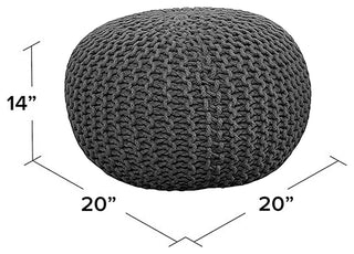 Handmade Premium Cotton Round Knitted Cable Style Pouf, Navy