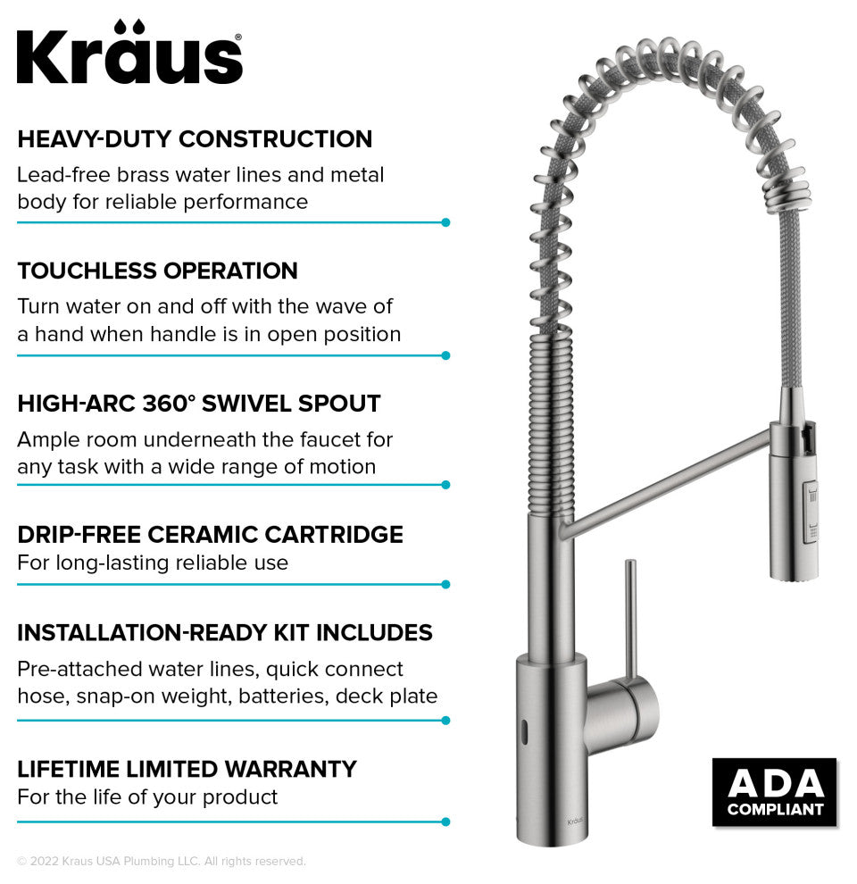 Oletto Touchless Pull-Down 1-Hole Kitchen Faucet, Bronze