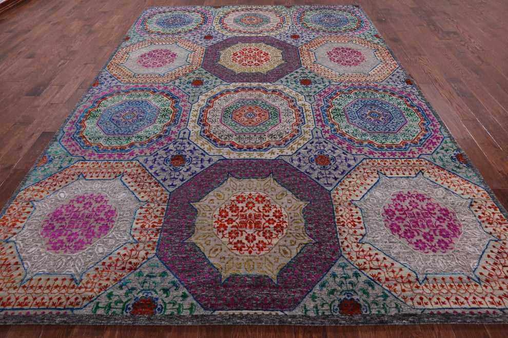 Wool & Silk Handmade Mamluk Geometric Rug 8' 10" X 12' 2" - Q13737