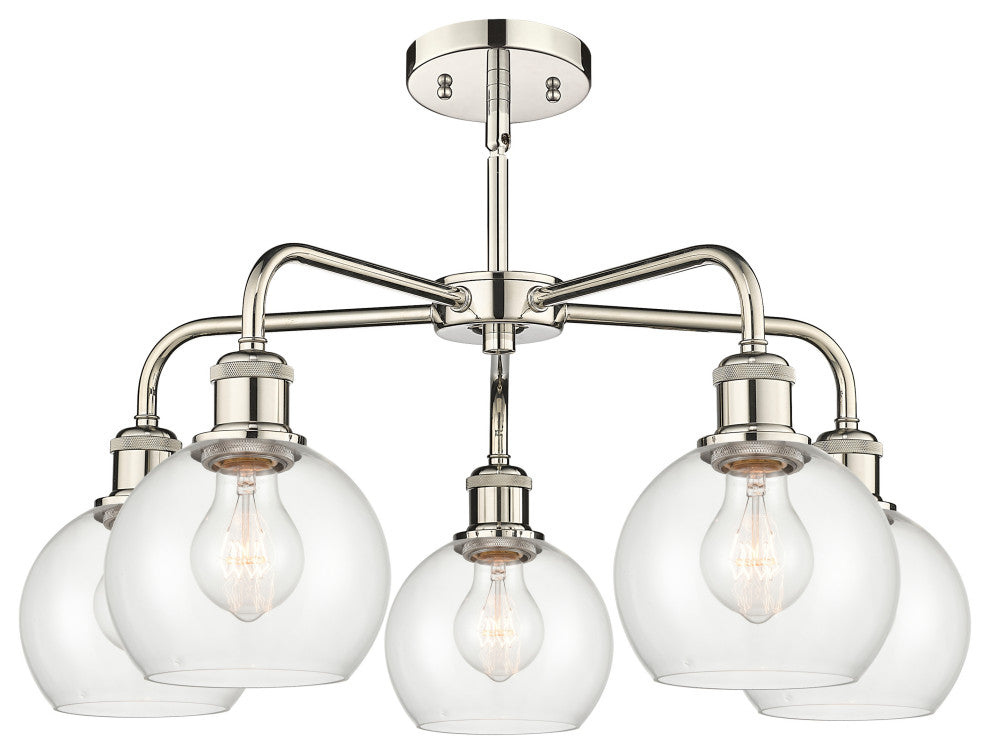 Athens 5-Light 24" Stem Chandelier, Polished Nickel, Clear