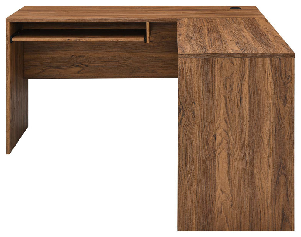 Venture L-Shaped Wood Office Desk, Walnut