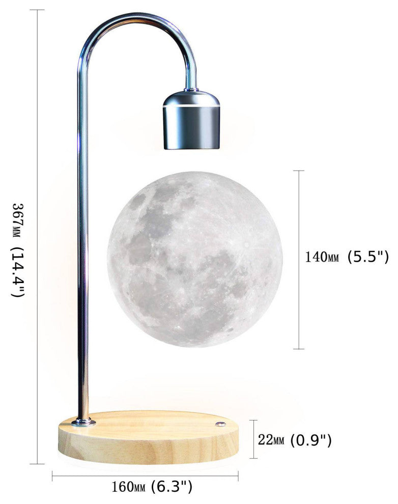 Creative Silver/Black Iron 3D Levitating Moon LED Table Lamp, Black