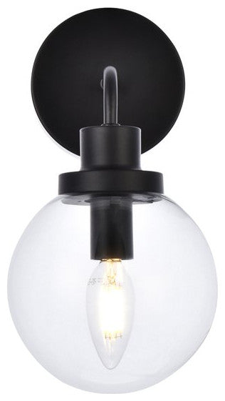 Helen 1-Light Bath Sconce, Black With Clear Shade