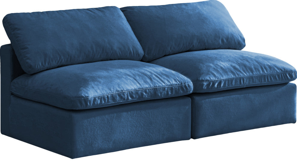 Plush Velvet / Down Standard Comfort Modular Sofa, Navy, 2-Piece: 2 Armless Chair