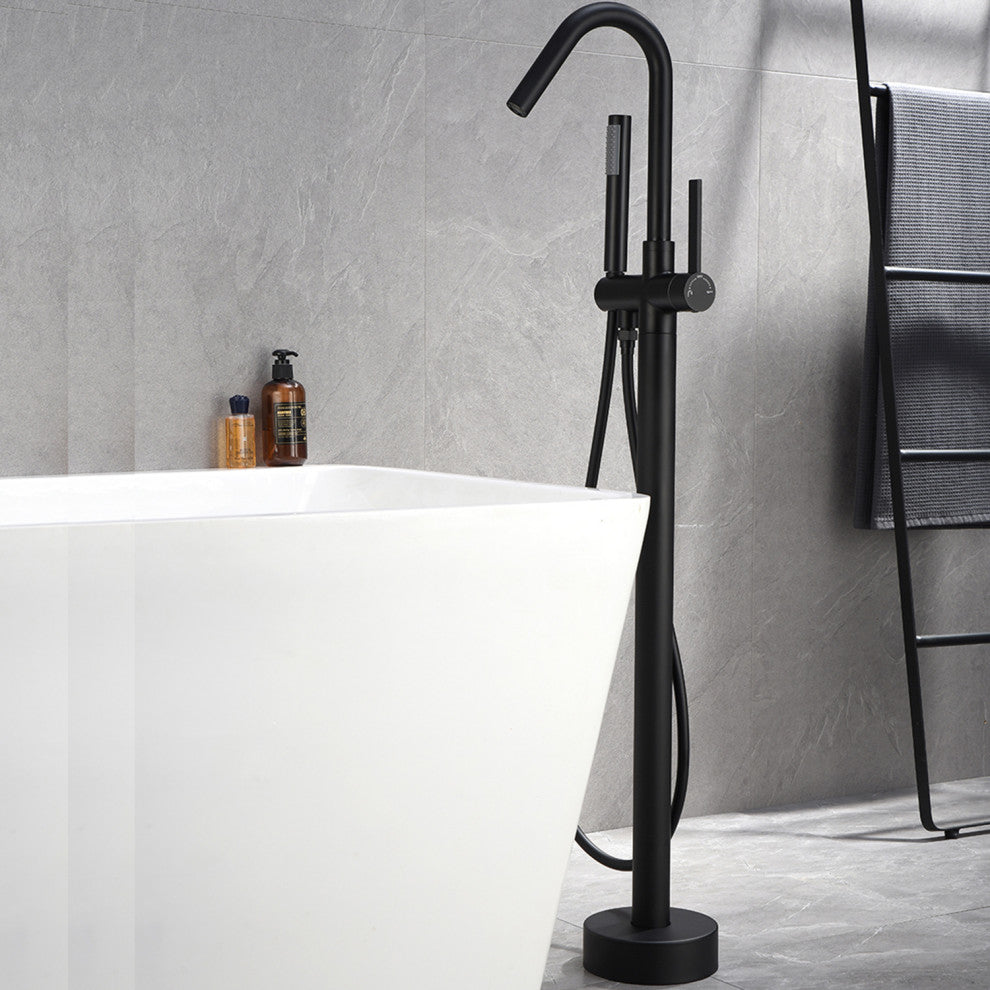 Single Handle Floor Mounted Tub Faucet, Matte Black